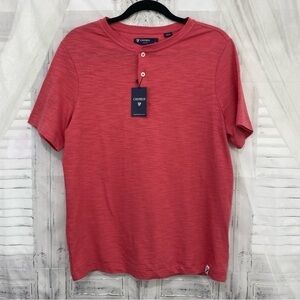 Cremieux Men's Small Short Sleeve Henley T-Shirt Button Casual Pullover Top Red